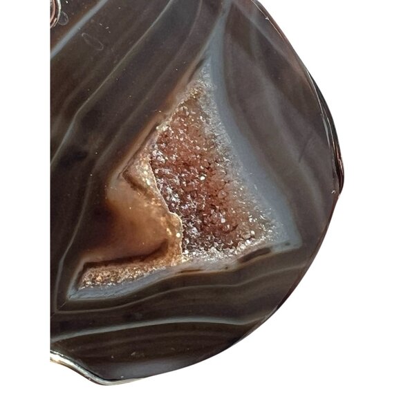 Banded Agate Pendant With Druzy Center Wire Wrapped Handmade Large - Picture 12 of 12